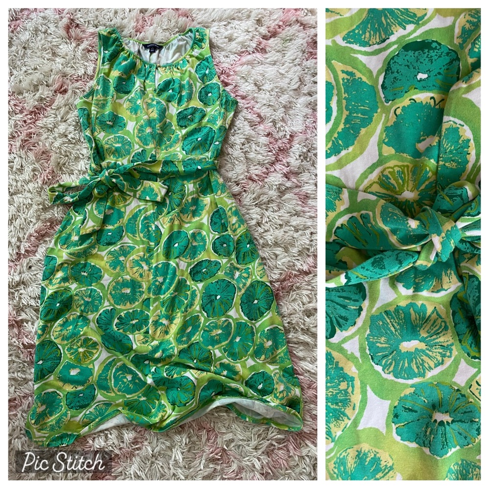 Land’s End Green Teal Knit Citrus Print Sundress M